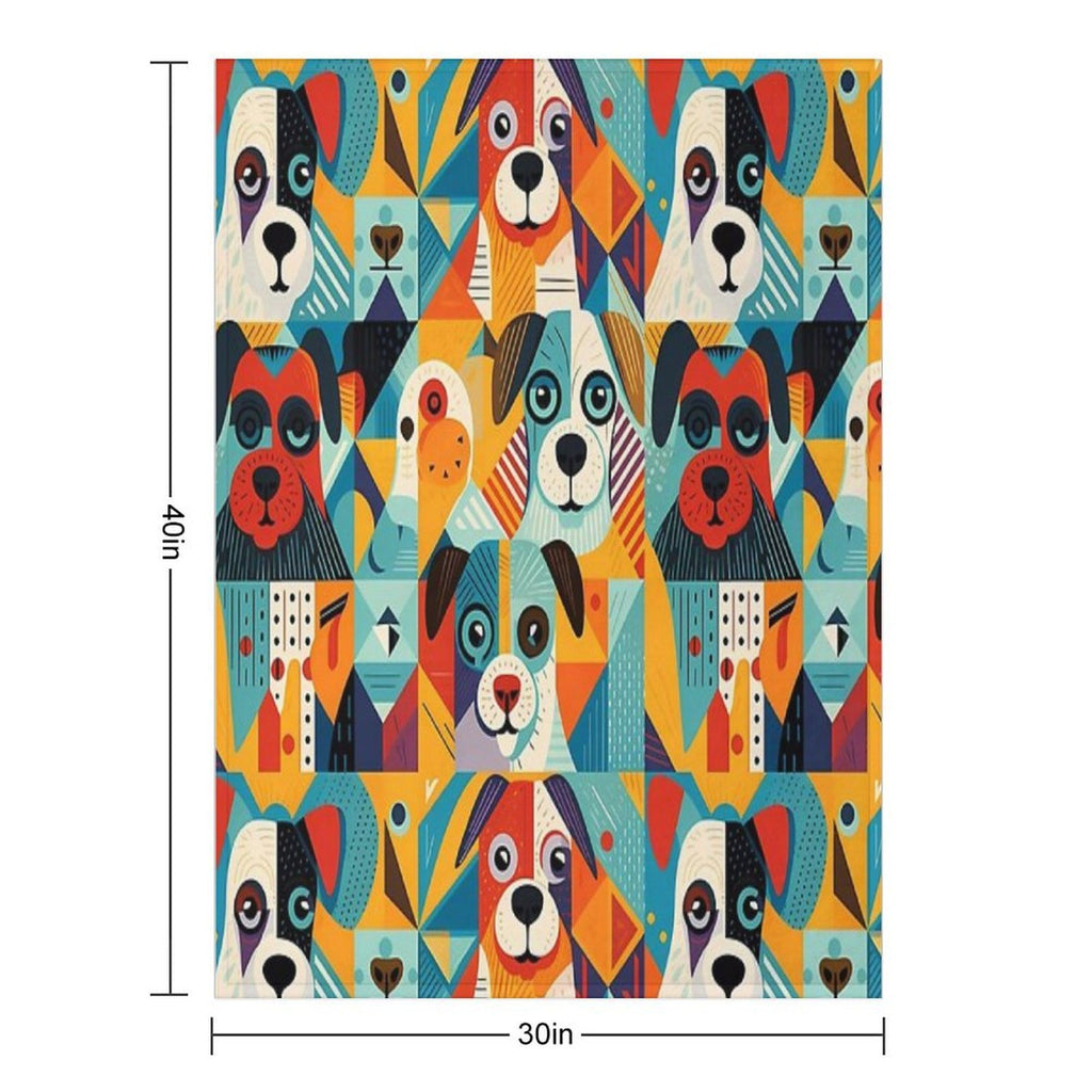 Geometrical Dogs Pattern Lightweight Throw Blanket