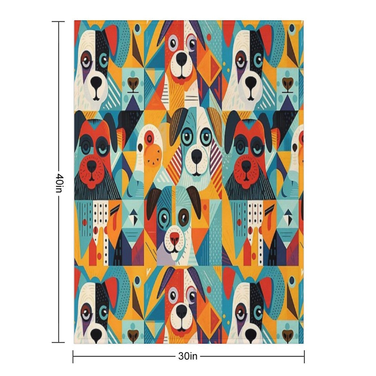 Geometrical Dogs Pattern Lightweight Throw Blanket