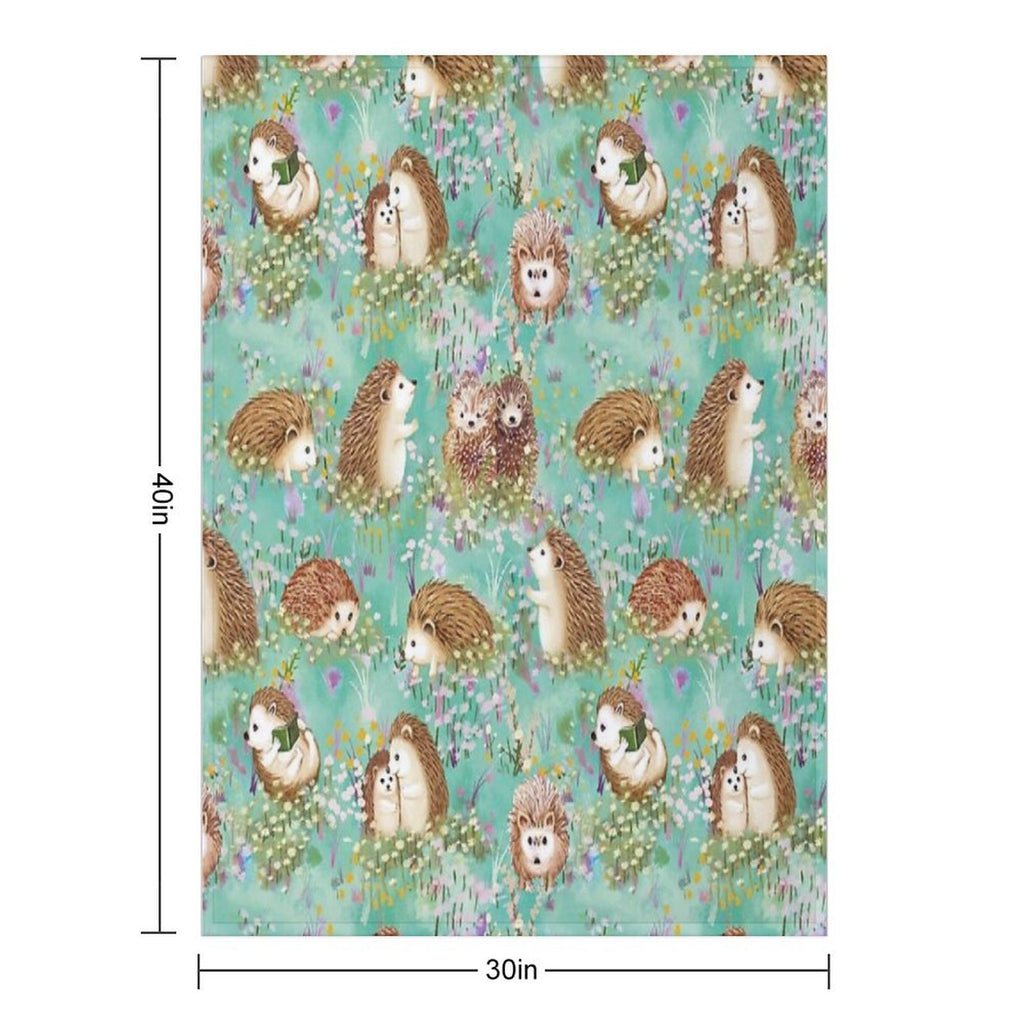 Hedgehog Spring Floral Velvety-soft Throw Blanket