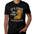 Funny Orange Cat Christmas Light Its Fine Im Fine Xmas  Durable T-Shirt
