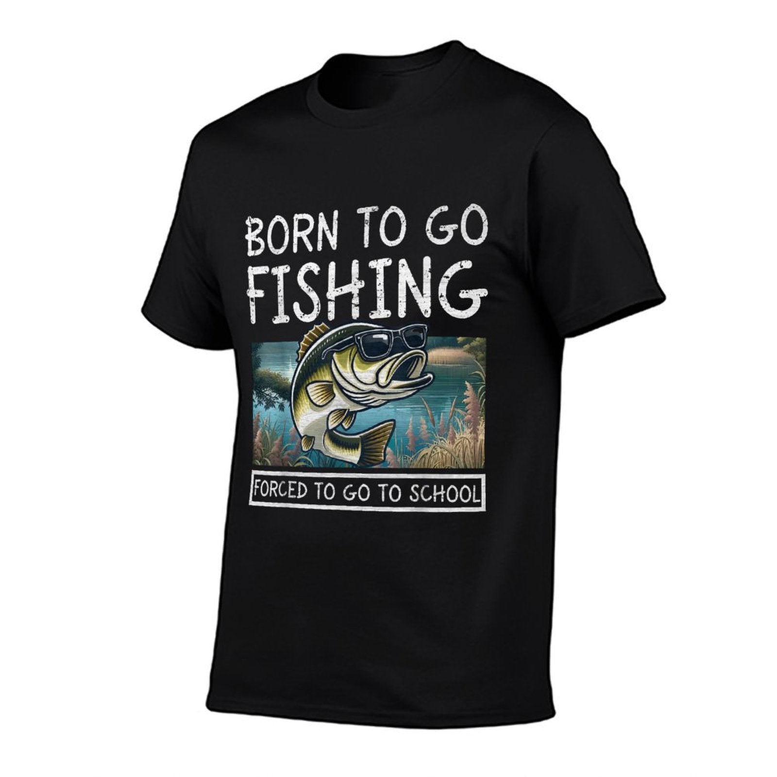 Born To Fish Forced To Go To School Funny Fishing Boysn  Slim-fit Cut T-Shirt