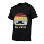 Retro El Jefe Funny Mexican Boss Funny Cinco De Mayo  Heathered Texture T-Shirt