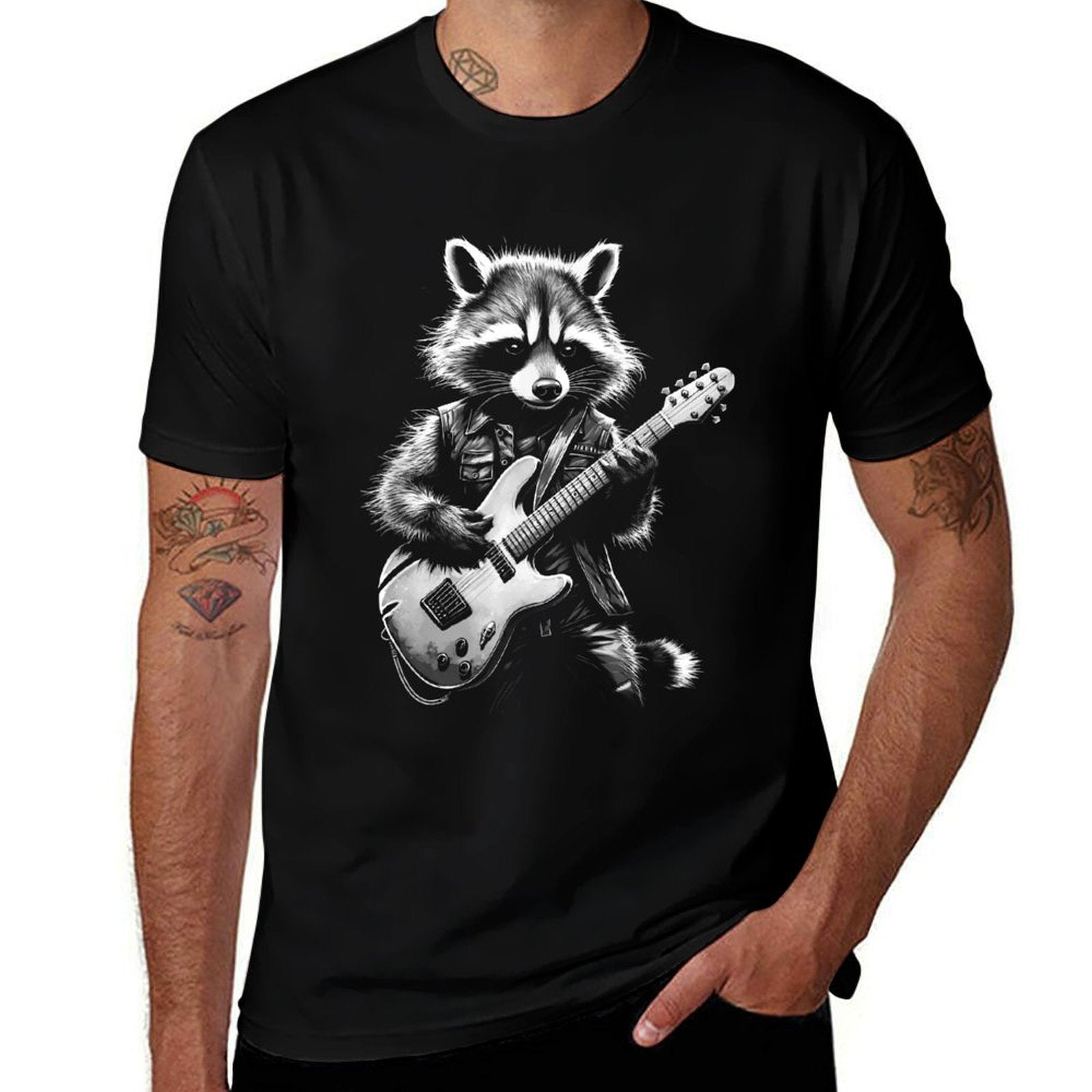 Rock Raccoon Playing Guitar - Funny Guitar Raccoon  Classic T-Shirt