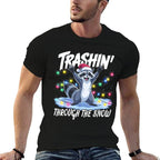 Trashin Through The Snow Funny Christmas Raccoon Holiday  Durable T-Shirt