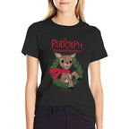 Rudolph Holiday Wreath Illustration Vintage Christmas  High-quality Stitching T-Shirt