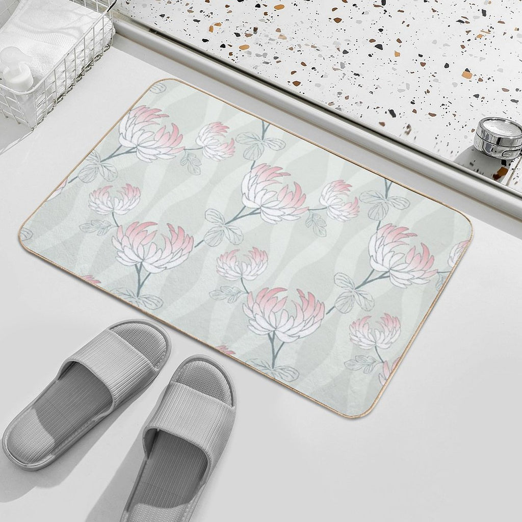 Bold Minimal Floral in Sage And Pink  Absorbent Bath Mat
