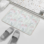 Bold Minimal Floral in Sage And Pink  Absorbent Bath Mat