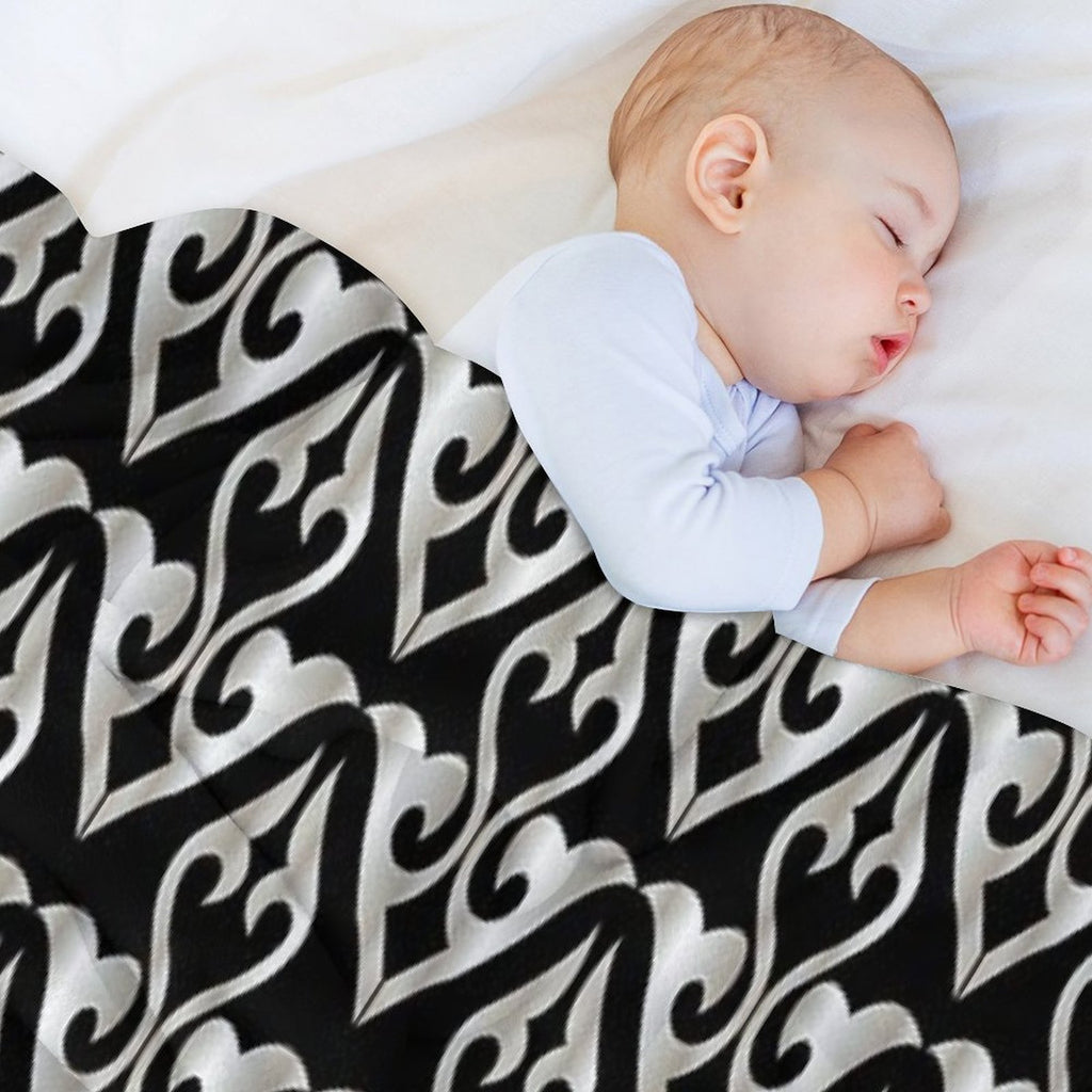 Black And White Floral Decorative Pattern All-season Throw Blanket