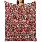 Pheasant And Hare Pattern, Deep Red And Cream Versatility Throw Blanket