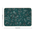 Dinosaur Skull Sketch Tiled Pattern Green  Multi-Purpose Bath Mat
