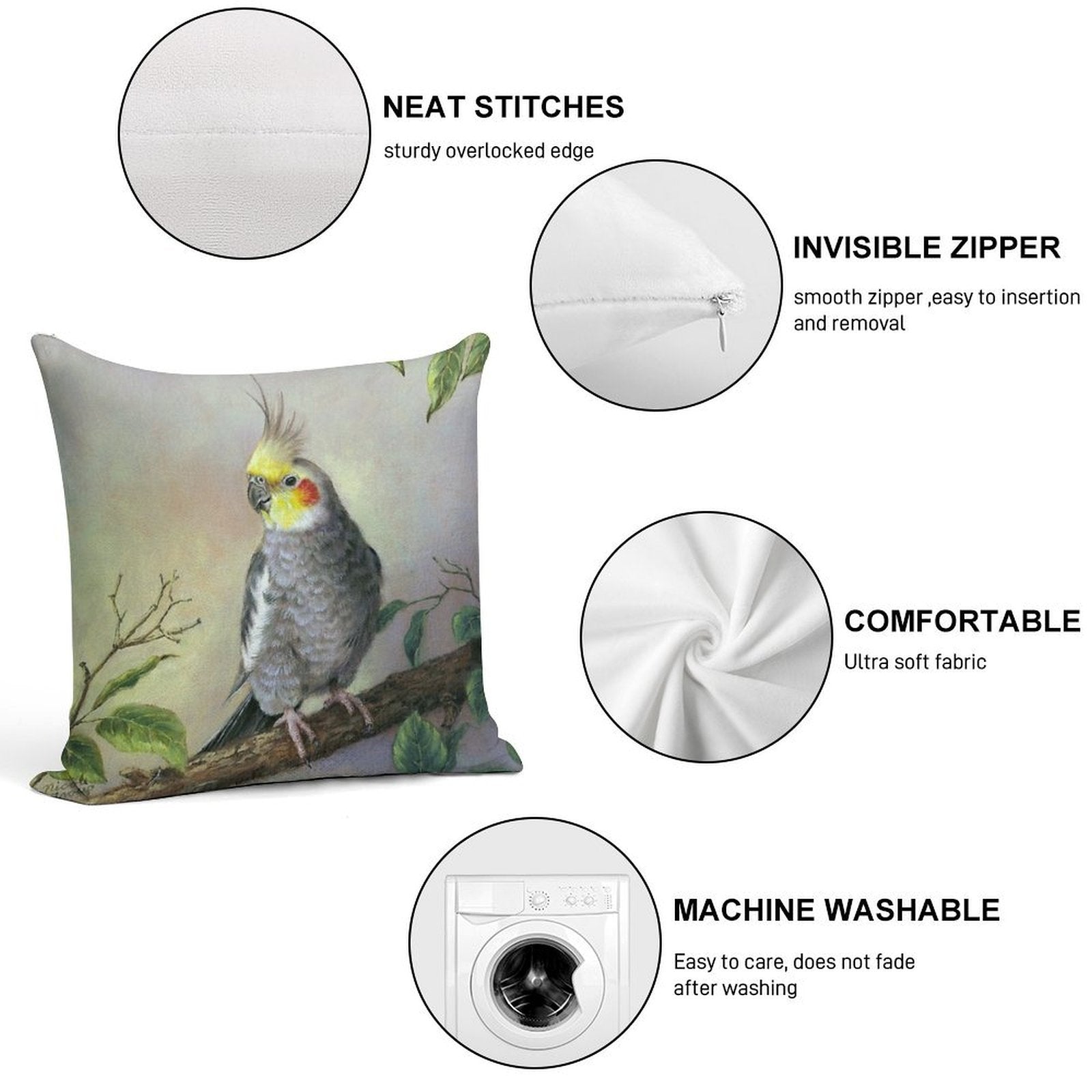 Cockatiel Soft Easy Maintenance Throw Pillow