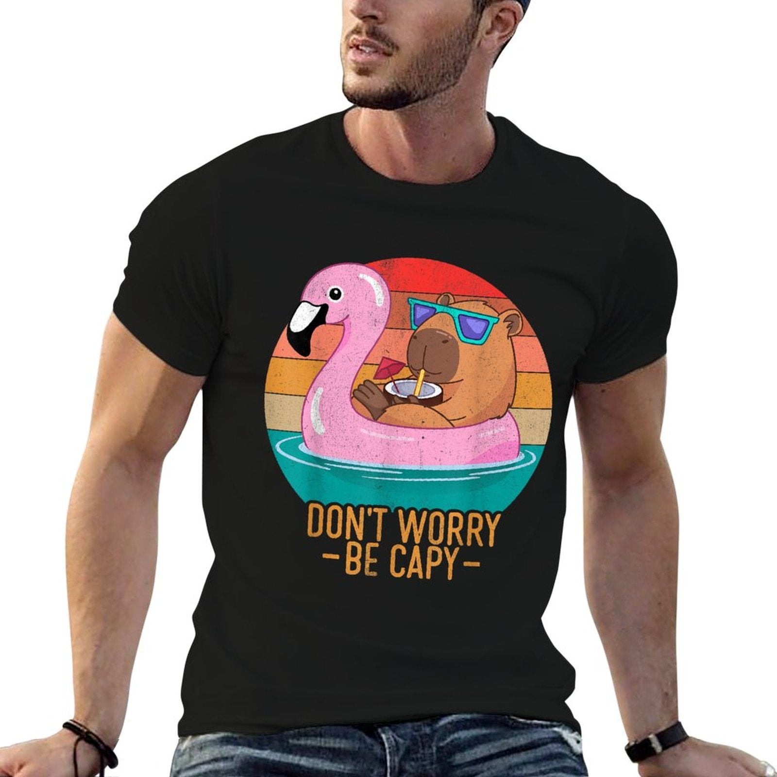 Retro Dont Worry Be Capy Kids Youth Women Men Boys Capybara  Soft T-Shirt