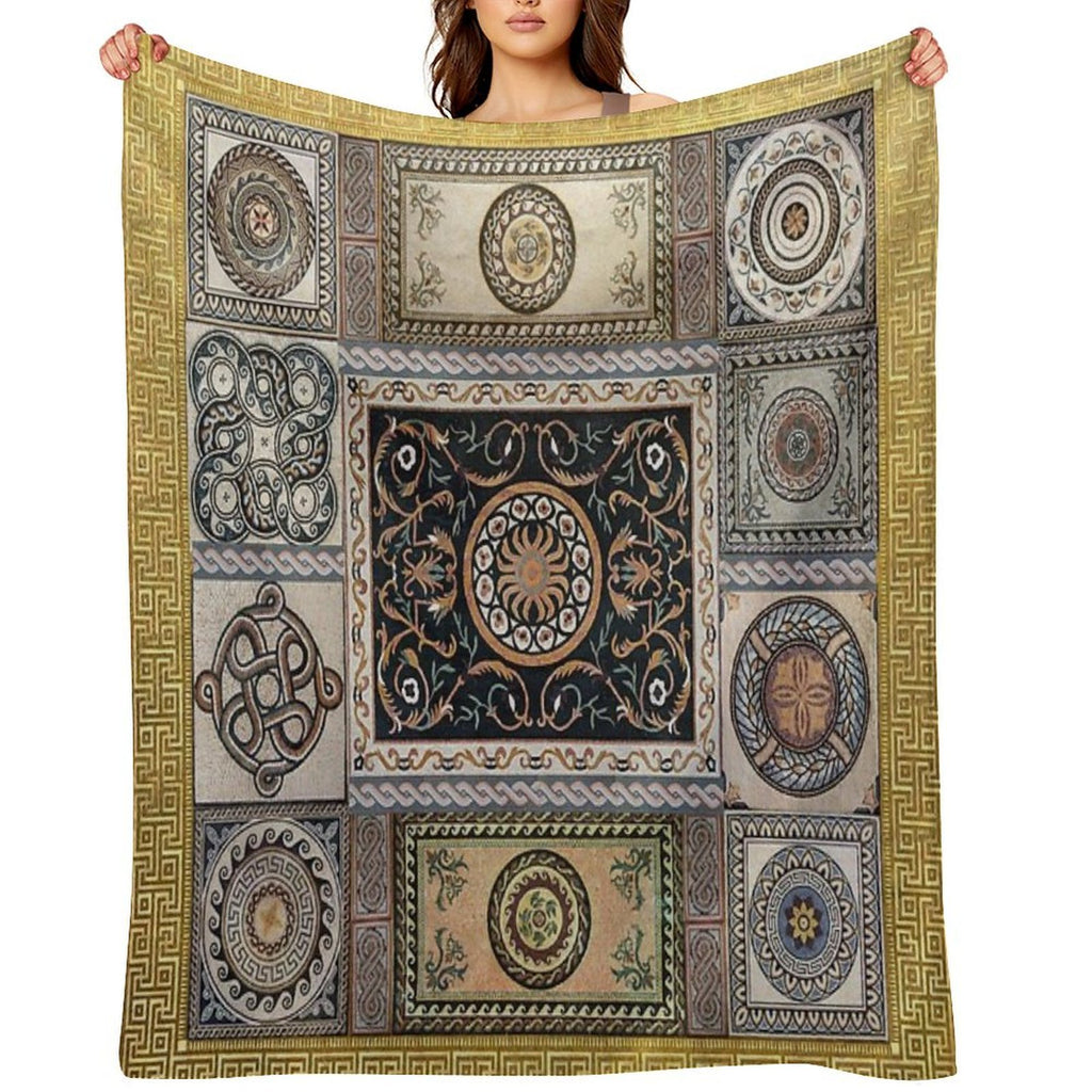 Roman Mosaic - Gold Easy Care Throw Blanket