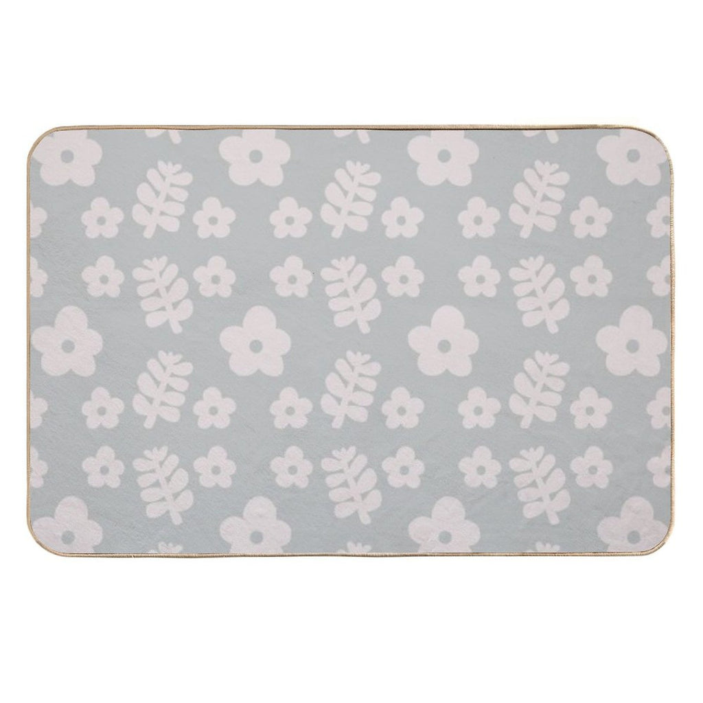 Mid Century Modern Flowers & Leaves, Cute Retro Pattern, Grayish Blue  Anti-Trip Bath Mat