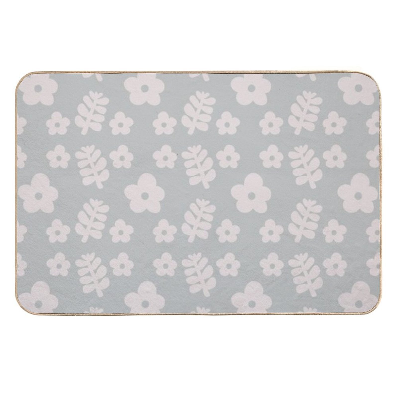 Mid Century Modern Flowers & Leaves, Cute Retro Pattern, Grayish Blue  Anti-Trip Bath Mat