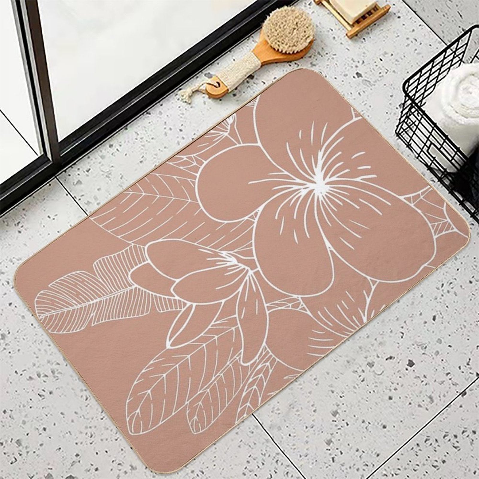 Hawaii Prints, Pink, Floral, Line Drawing,  Fade-Resistant Bath Mat