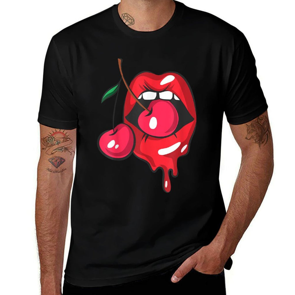 Red Lips And Cherries Sexy Trendy Vintage Retro  Relaxed-fit T-Shirt