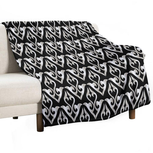 Black And White Floral Decorative Pattern All-season Throw Blanket