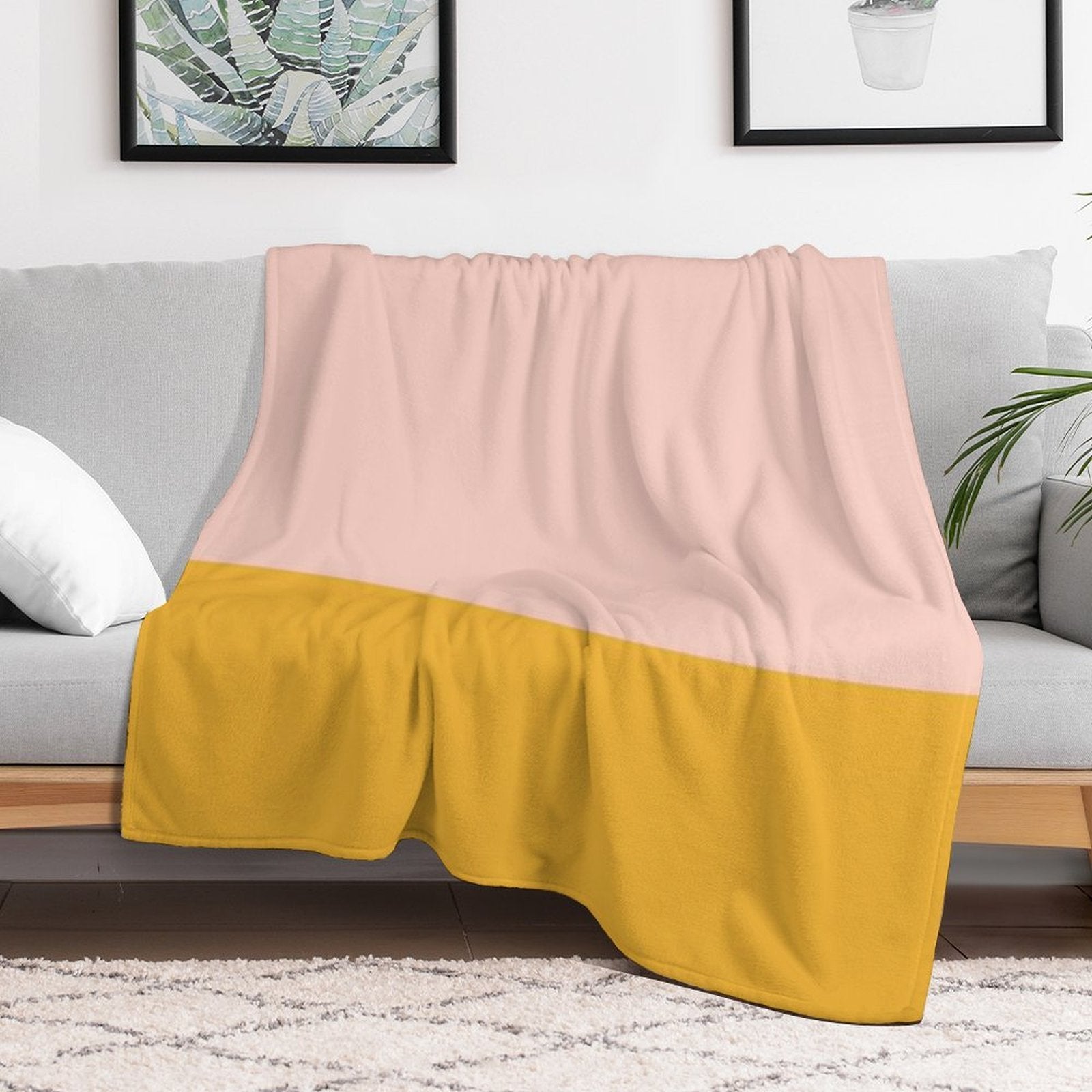 Blush Pink And Mustard Yellow Minimalist Color Block Gift-ready Throw Blanket