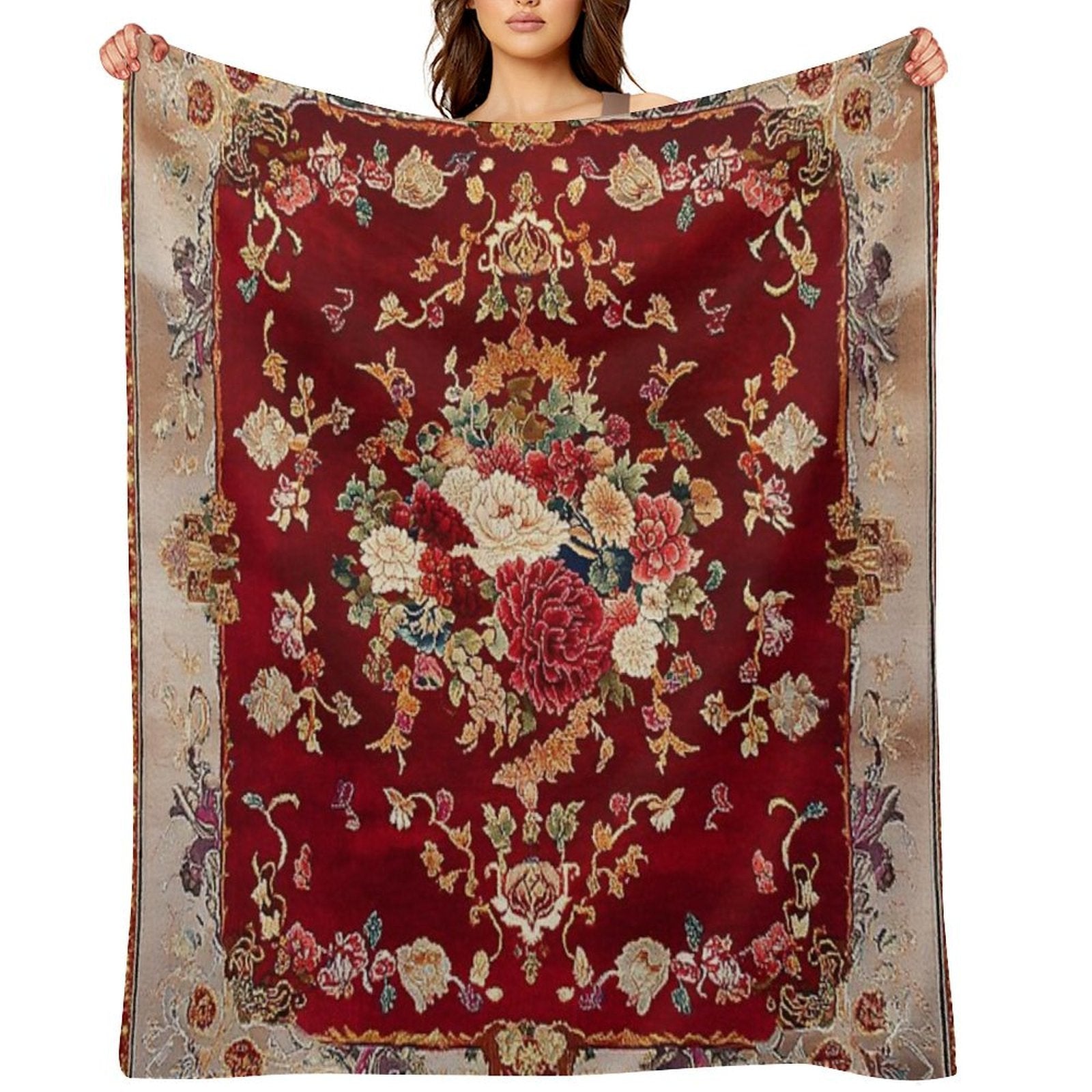 Ancient Emperor Chinese Floral Royal Carpet Multi-functional Throw Blanket