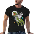 Astronaut Riding T-Rex Dinosaur Astro T-Rex Space Gift  Polyester Blend T-Shirt