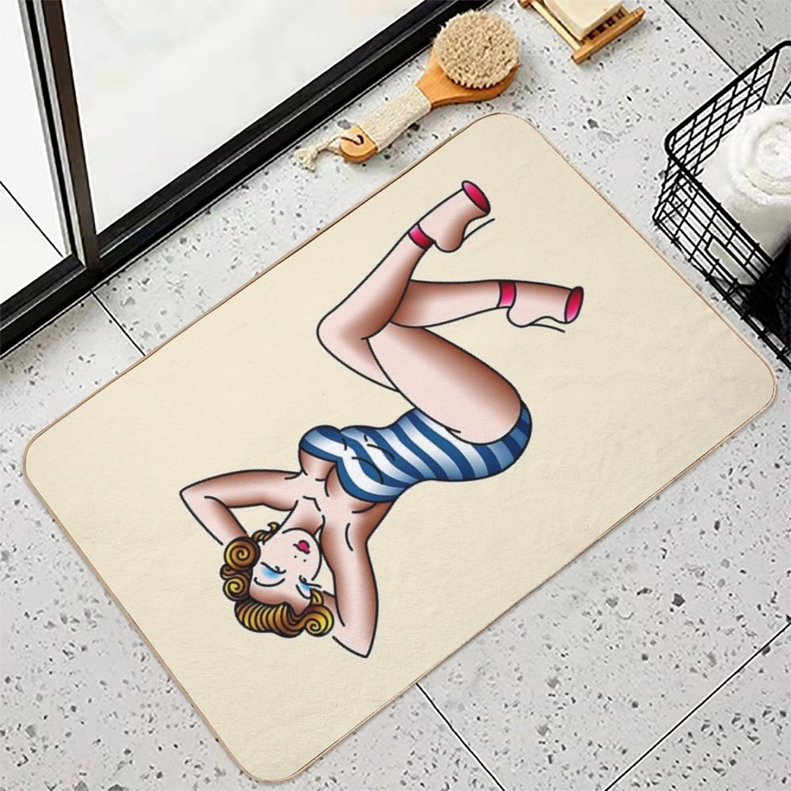 Salty-Dog American Traditional Pin-up Beach Girl Durable Bath Mat