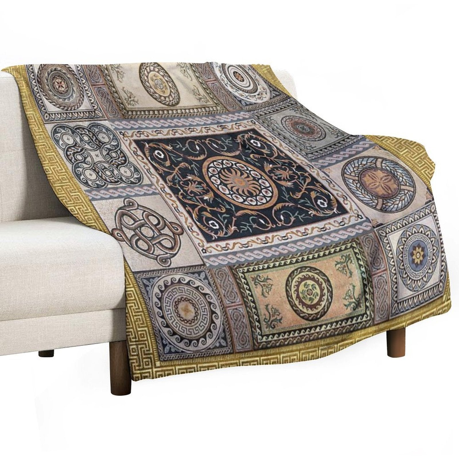 Roman Mosaic - Gold Easy Care Throw Blanket
