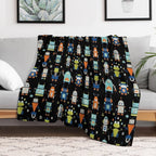 Robots Pattern Black Lightweight Throw Blanket