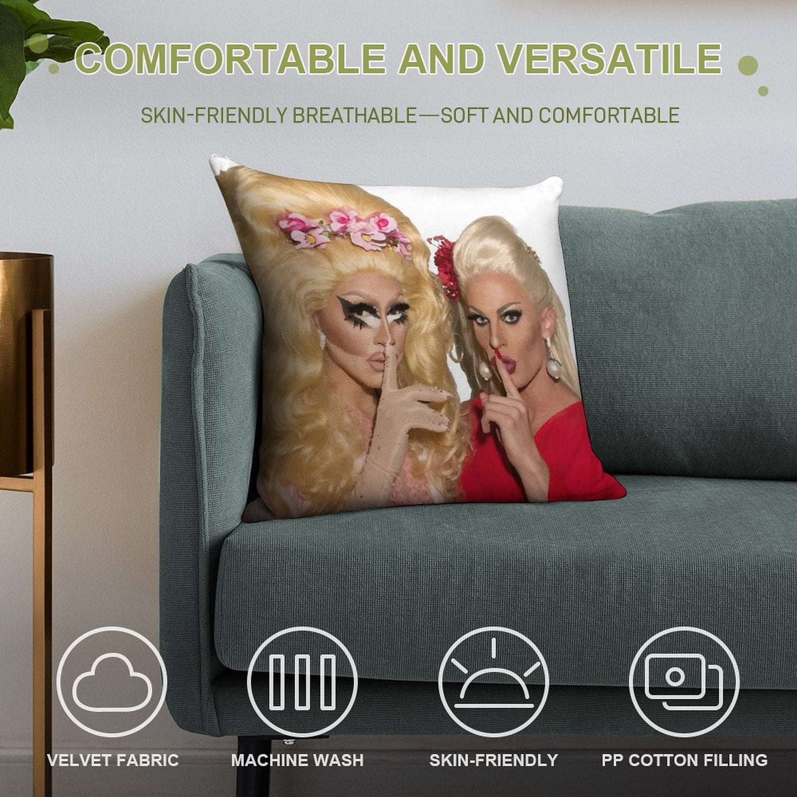 Shh - Trixie And Katya Soft Anti-Pilling Throw Pillow