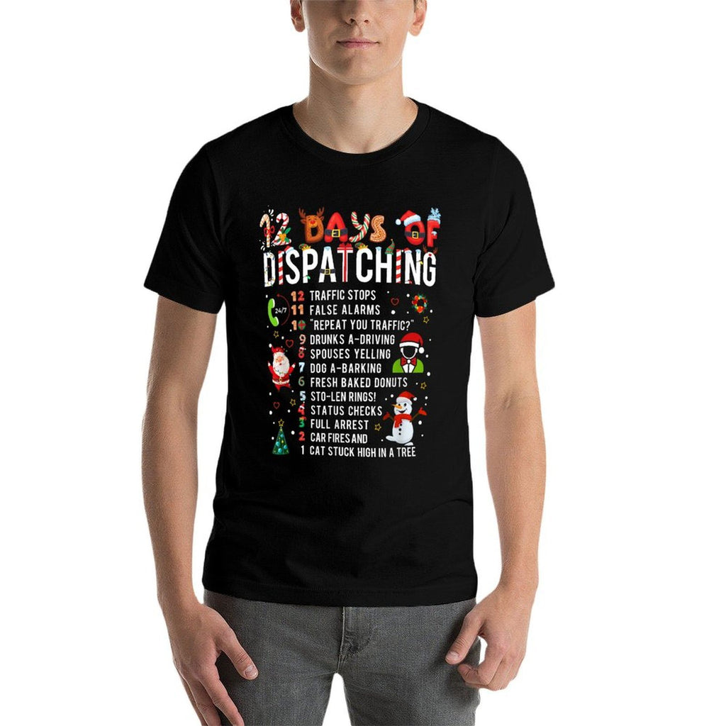 12 Days Of Dispatching Funny Christmas Dispatcher  Rolled Sleeves T-Shirt