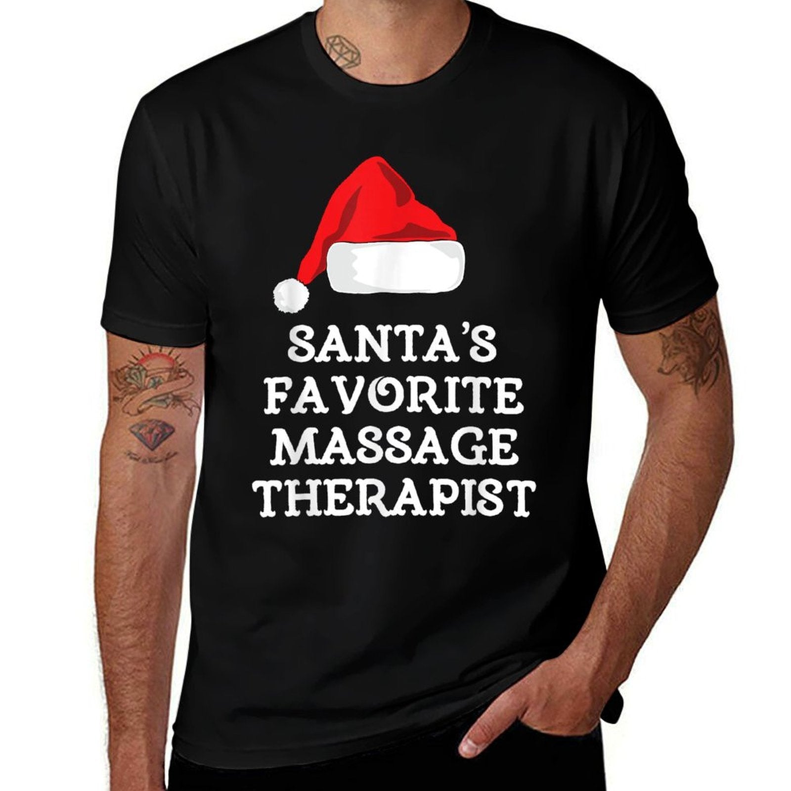 Santas Favorite Massage Therapist Christmas Hat Therapy  Heathered Texture T-Shirt