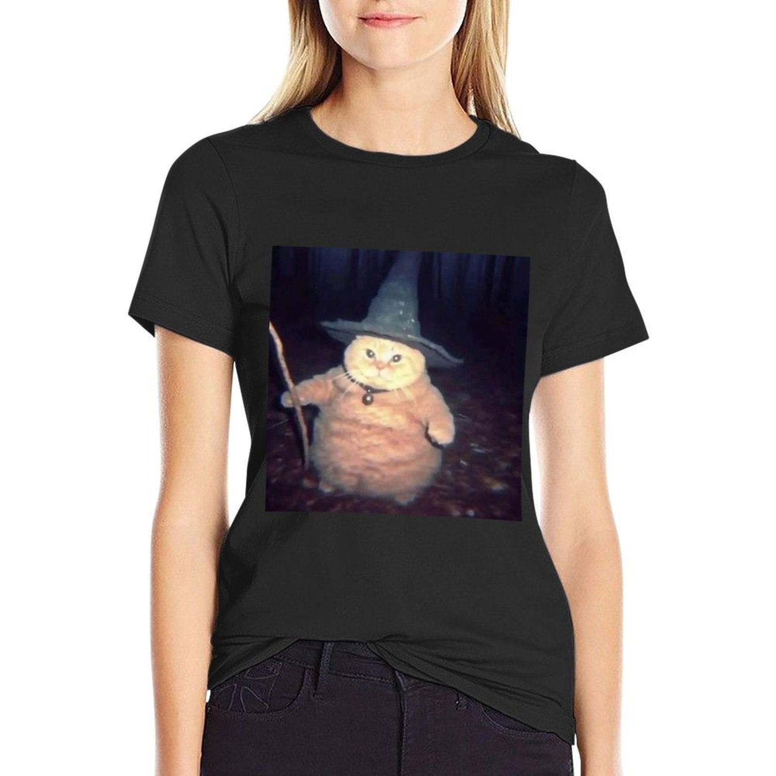 Wizard Cat Weird Funny Halloween Cat Meme  Tagless Design T-Shirt