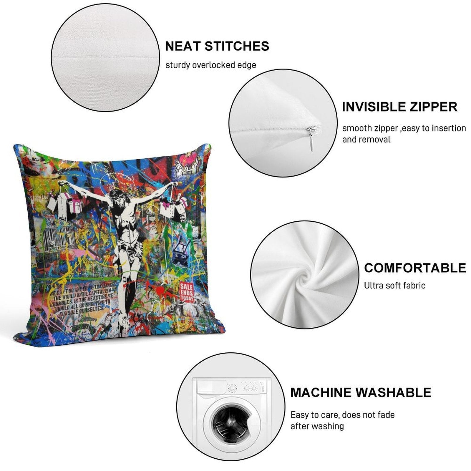 Banksy Shopping Jesus Pop Street Art Mashup Soft Skin-Friendly Throw Pillow