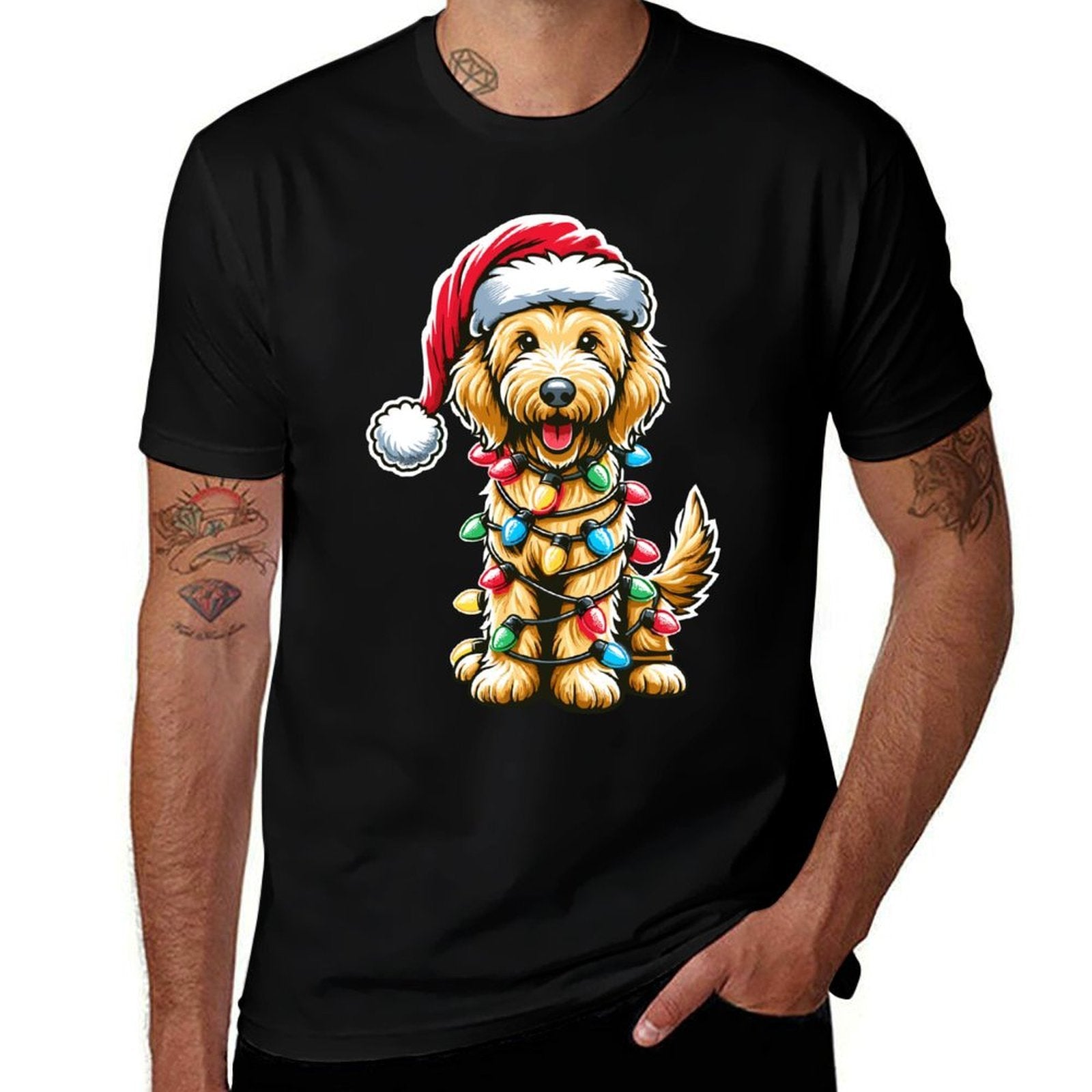 Golden Doodle Christmas Tree Xmas Dog Pajamas Goldendoodle  Fade-proof Color T-Shirt