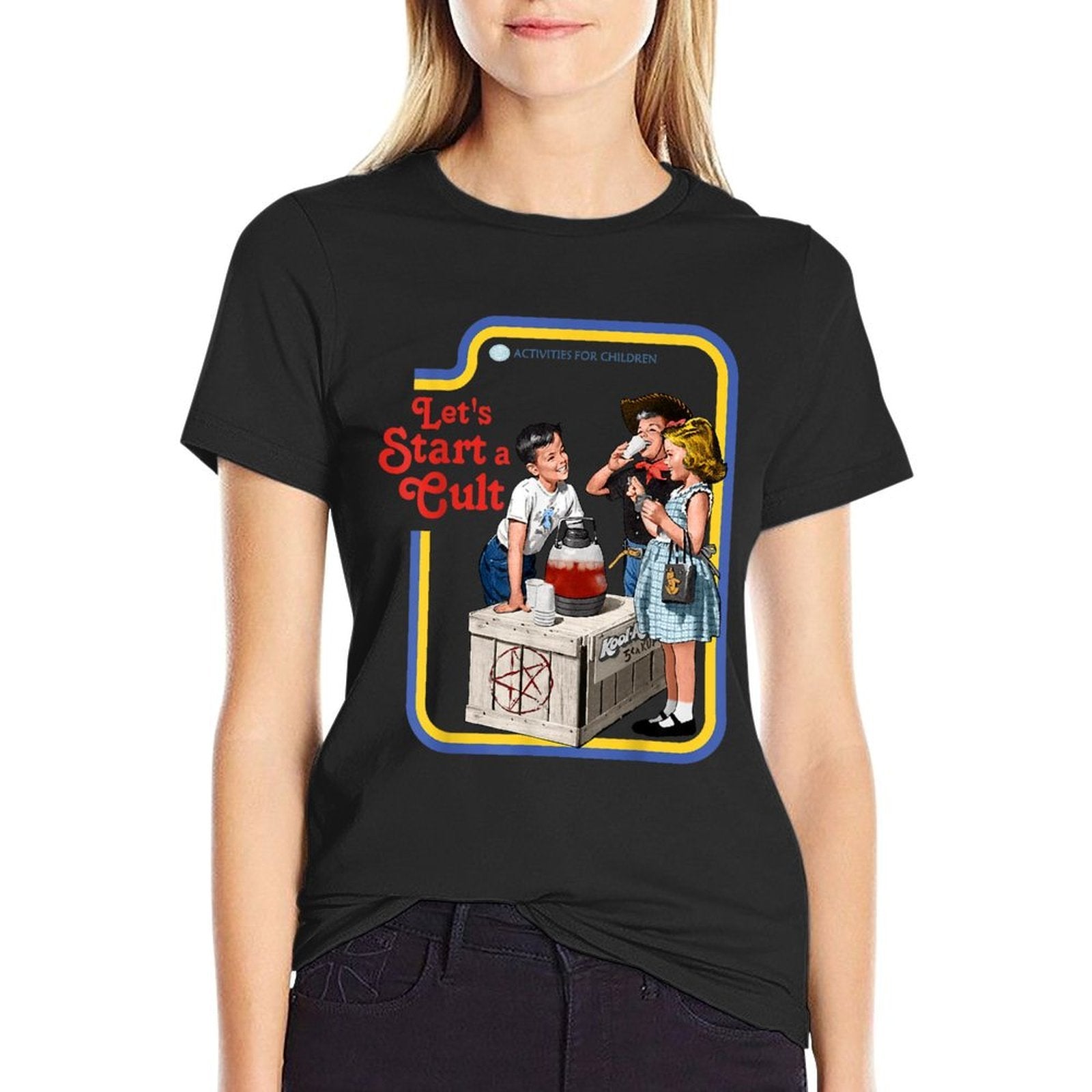 Vintage Cult Classic Fit Round Neck,, Black Cotton-Polyester Blend  Rolled Sleeves T-Shirt