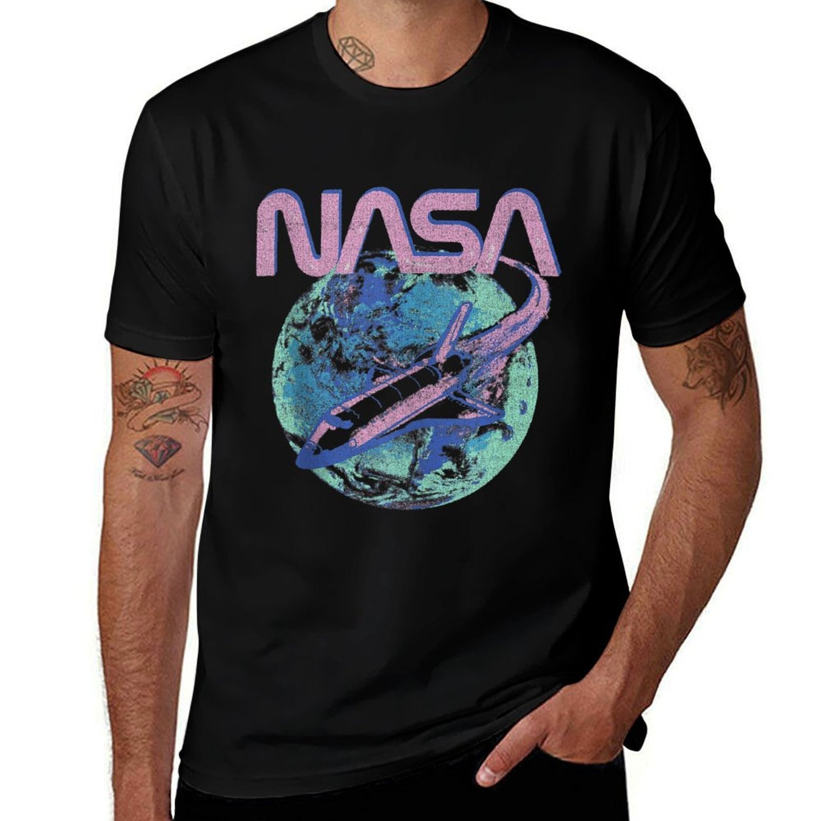 NASA Pastel Rocket Earth Logo  Trendy Pattern T-Shirt