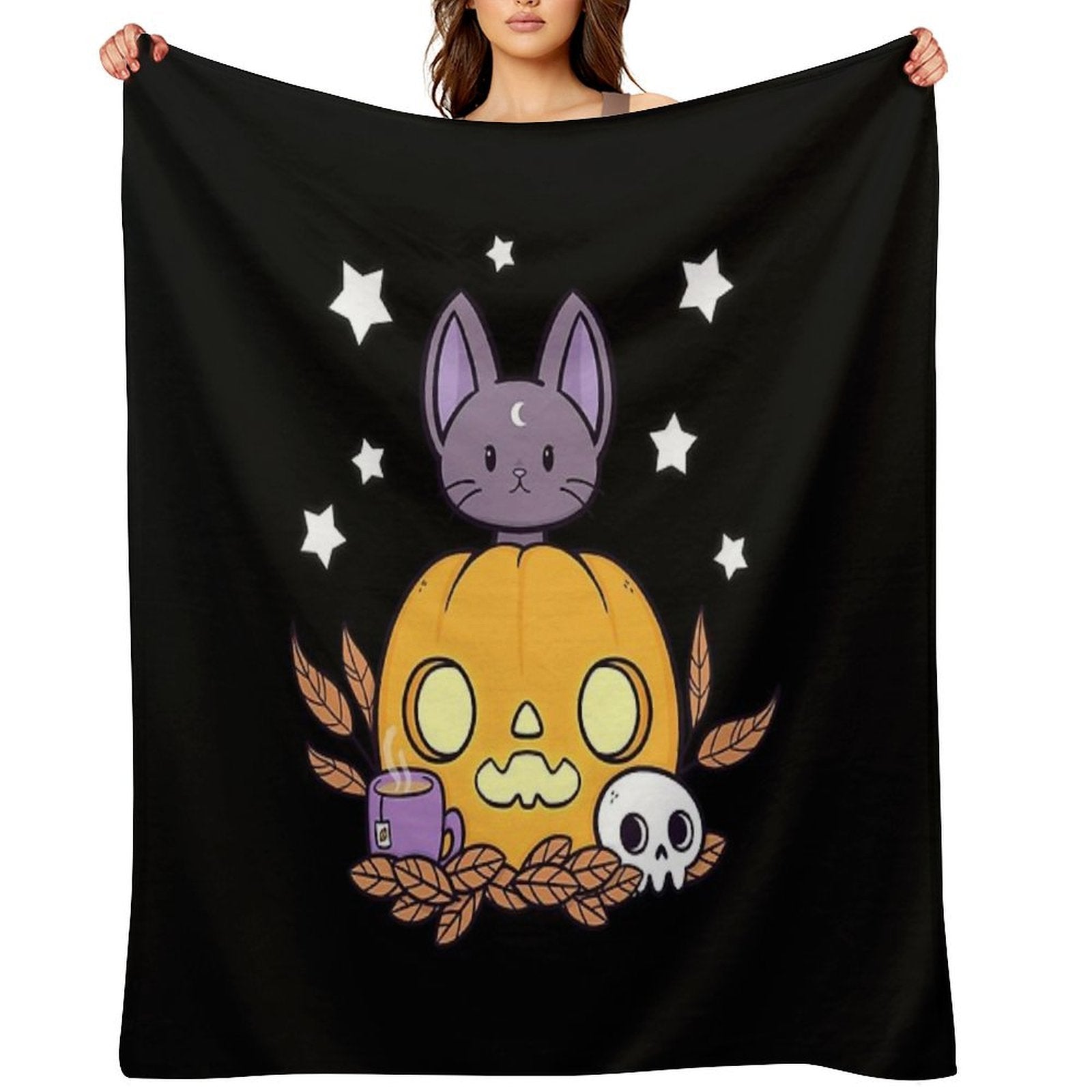 Pumpkin Cats Son  Black  Nikury Eco-conscious Throw Blanket