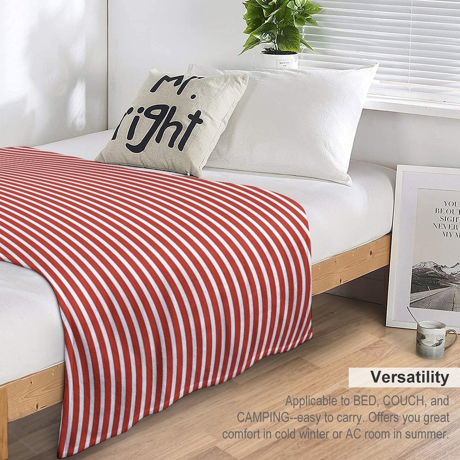 Classic Red And White Vertical Striped Pattern Sustainable Throw Blanket