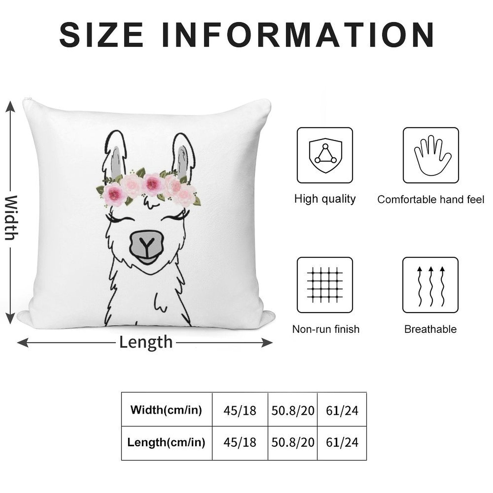 Floral Crown Llama Soft Short Plush Fabric Throw Pillow