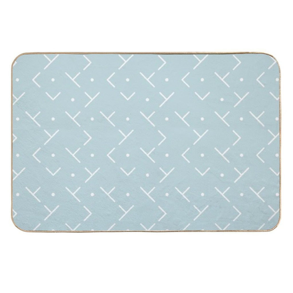 Baby Blue And White Geometrical Pattern with Gentle Forms. Calm Light Blue Trending Pattern in Minimalistic Style.  High-Traffic Bath Mat