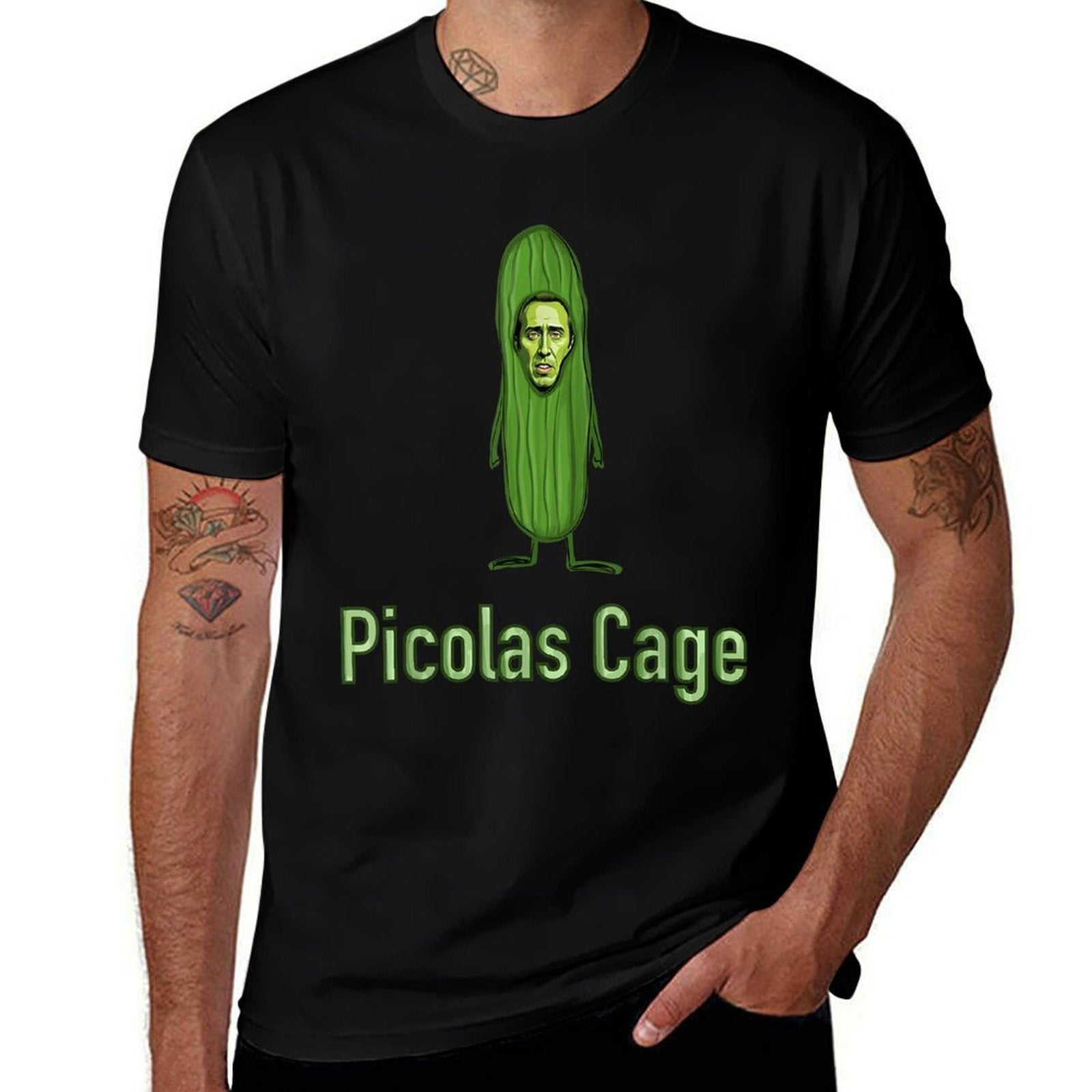 Picolas Cage Funny Celebs Meme Cucumber Pickle  Eco-friendly Material T-Shirt