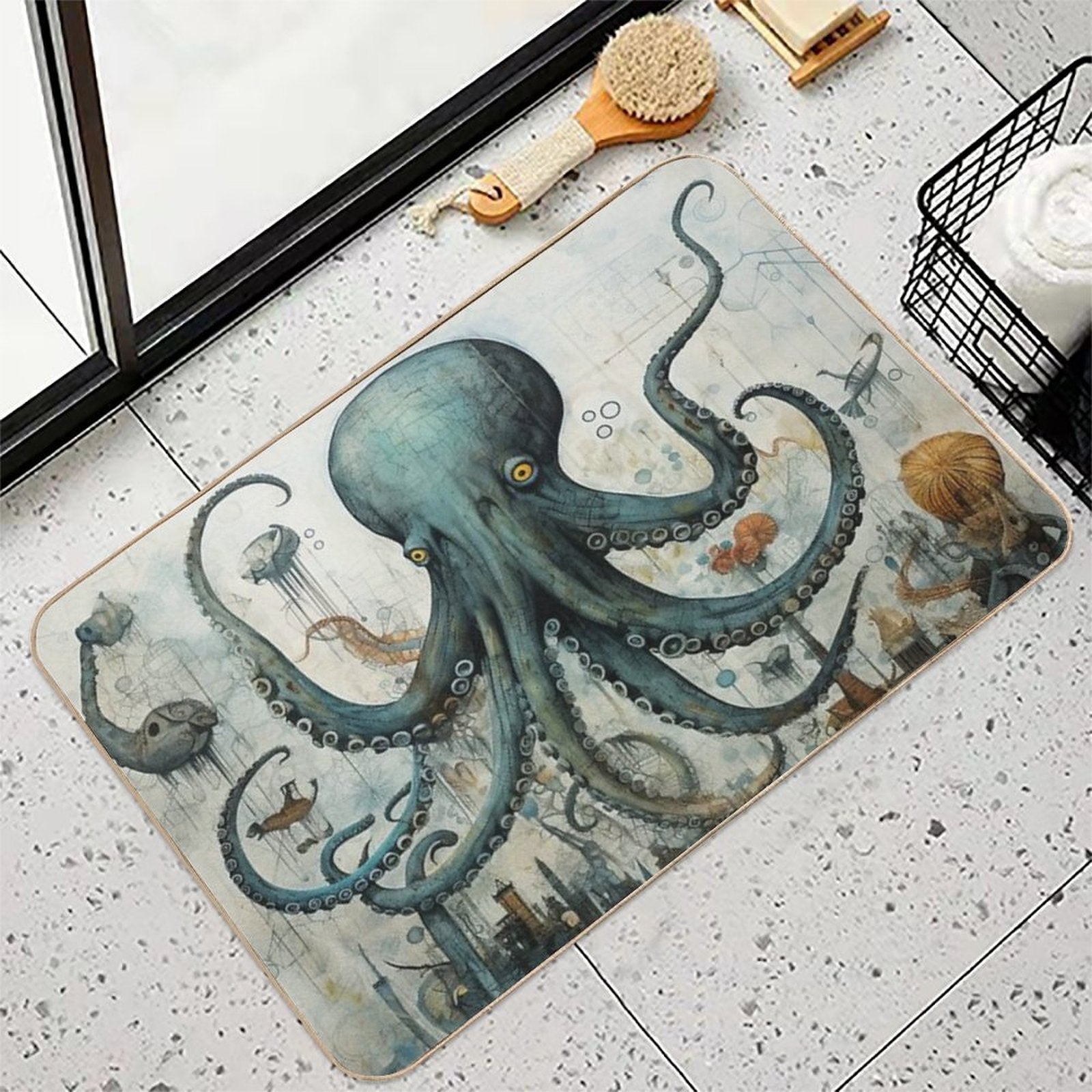 Surreal Vintage Fantasy Steampunk Octopus  Anti-Trip Bath Mat