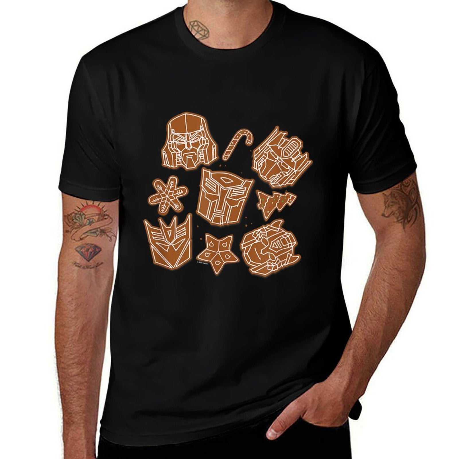 Transformers Christmas Gingerbread Cookies  Ribbed Collar T-Shirt