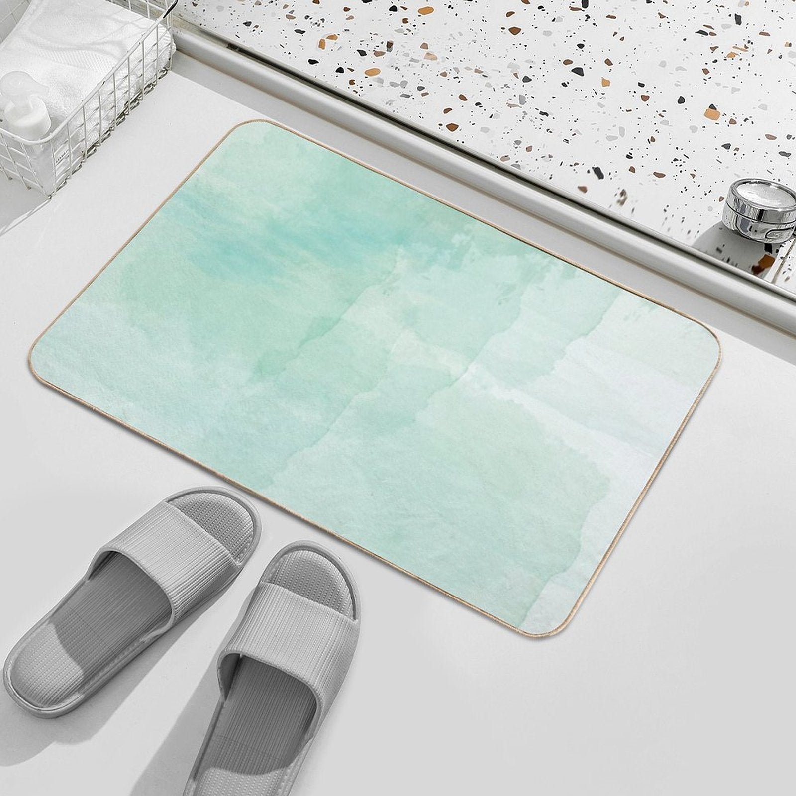 Abstract Turquoise Watercolor Background  Pet-Safe Bath Mat