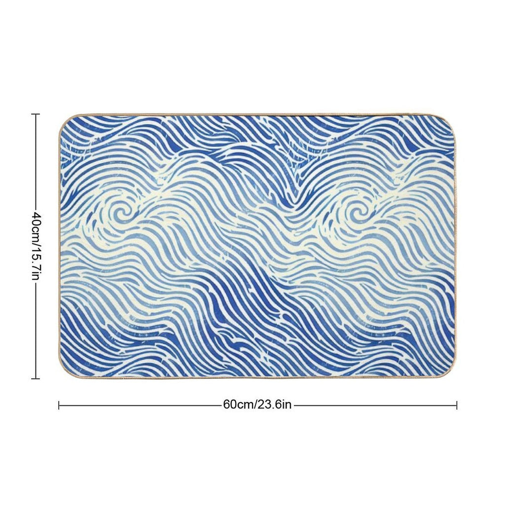 Abstract Linocut Ocean Wave Pattern  Repositionable Bath Mat