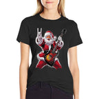 Rock  Roll Christmas Santa Claus Guitar Player  Ribbed Collar T-Shirt