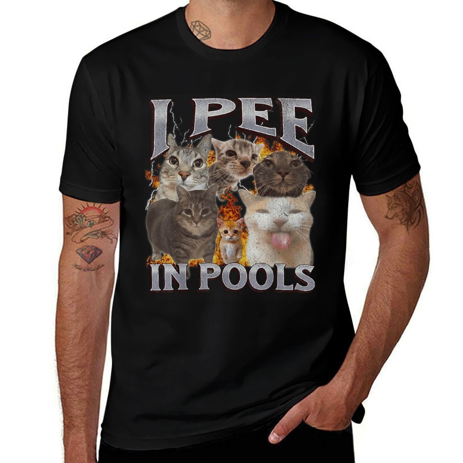 I Pee In Pools Funny Cat Meme Bootleg Graphic for Men Women  Heathered Texture T-Shirt