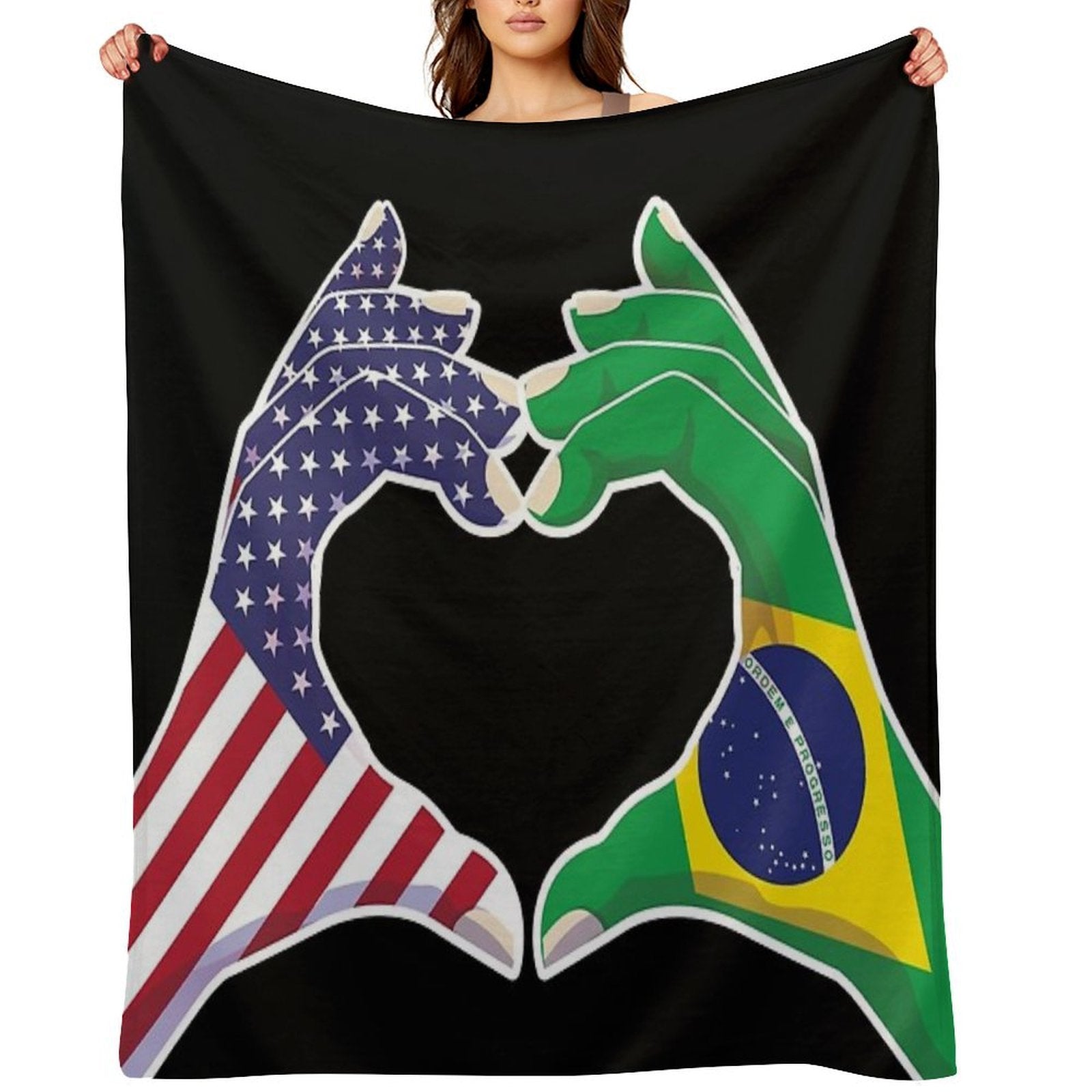Brazilian Brazil USA United States American America Love Heart Peace Plush Throw Blanket