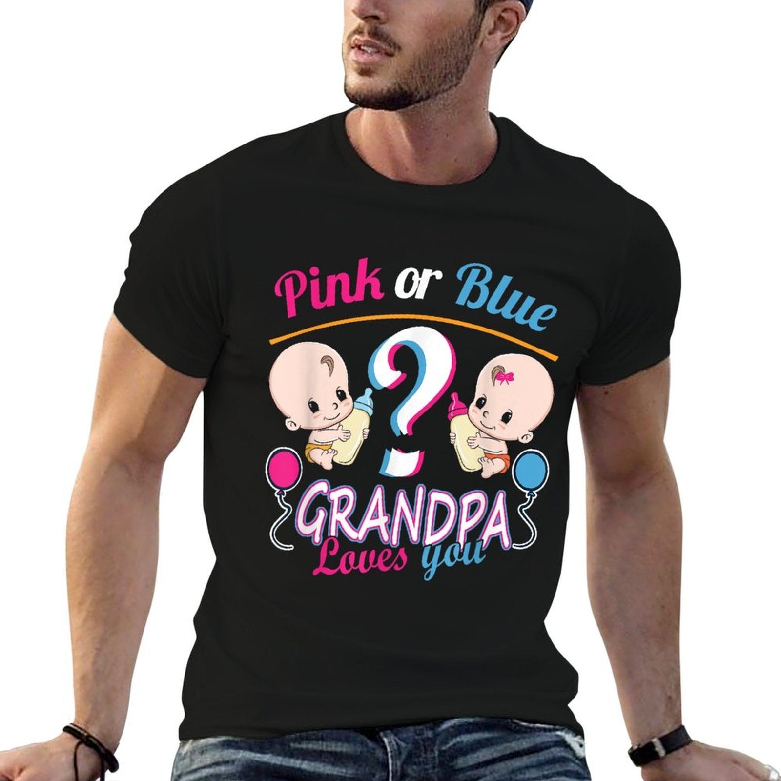 Pink Or Blue Grandpa Loves You - Gender Reveal Baby Shower  Eco-friendly Material T-Shirt