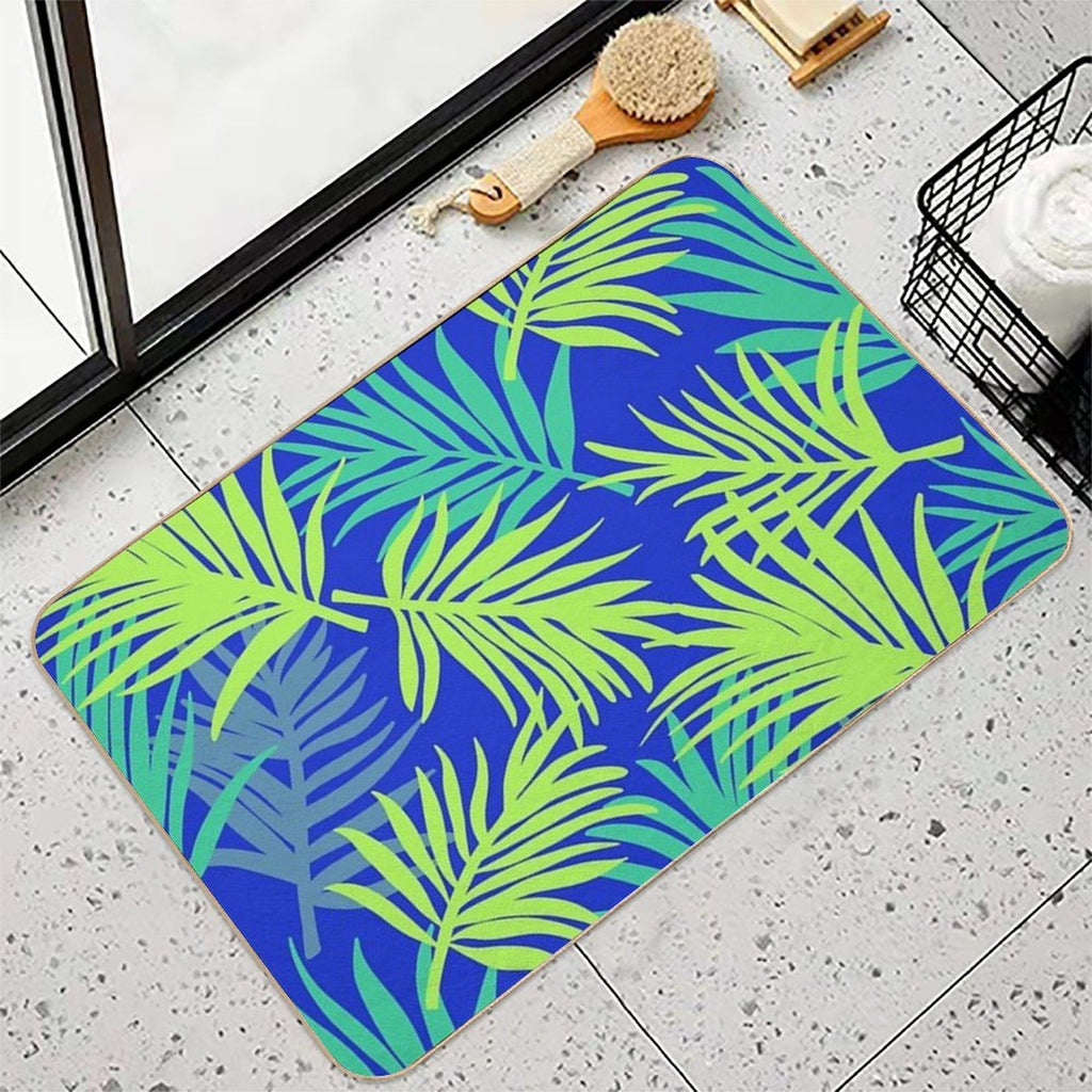 Tropical Pattern  Blue & Green Palm Leaf  Versatile Bath Mat